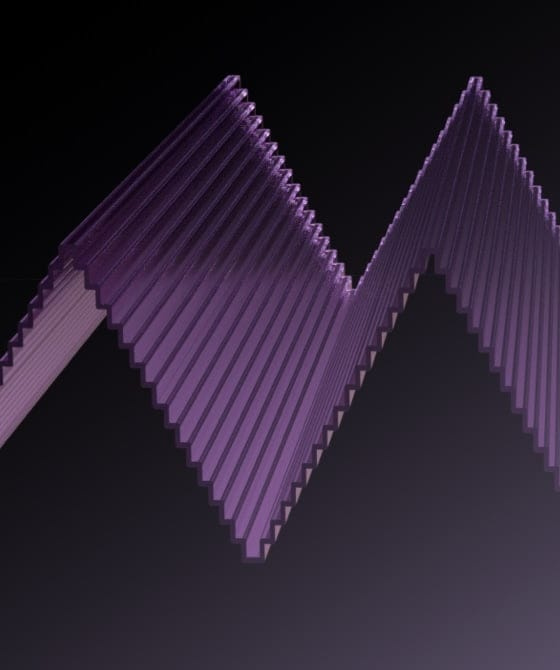 A fragmented 3D sound wave in a pointy zigzag waveform to indicate a less-smooth sound.