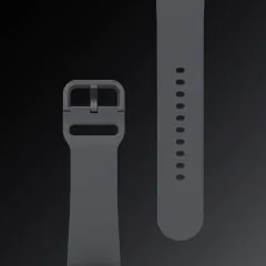 平躺展示的黑色Galaxy Watch5錶帶，可看見其細節和設計。