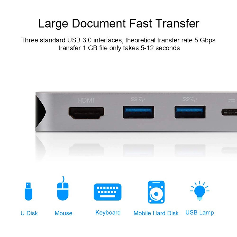 工厂价格 10 合 1 TYPE-C 集线器适配器与 USB3.1 USB-C PD 87W 和支持 1 * VGA 1 * 3.5毫米音频为 MacBook Pro